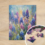 Puzzle Bluebonnets Resumen de arte floral<br><div class="desc">Una moderna pintura de estilo impresionista de redes azules, la icónica flor silvestre de Texas, representada en impresionantes tonos azul y violeta con pinceles abstractos. Los trazos expresivos y los colores vibrantes capturan la belleza natural y la gracia de estas flores, creando una interpretación animada y texturizada del paisaje de...</div>