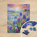 Puzzle Bluebonnets Resumen de arte floral<br><div class="desc">Una moderna pintura de estilo impresionista de redes azules, la icónica flor silvestre de Texas, representada en impresionantes tonos azul y violeta con pinceles abstractos. Los trazos expresivos y los colores vibrantes capturan la belleza natural y la gracia de estas flores, creando una interpretación animada y texturizada del paisaje de...</div>