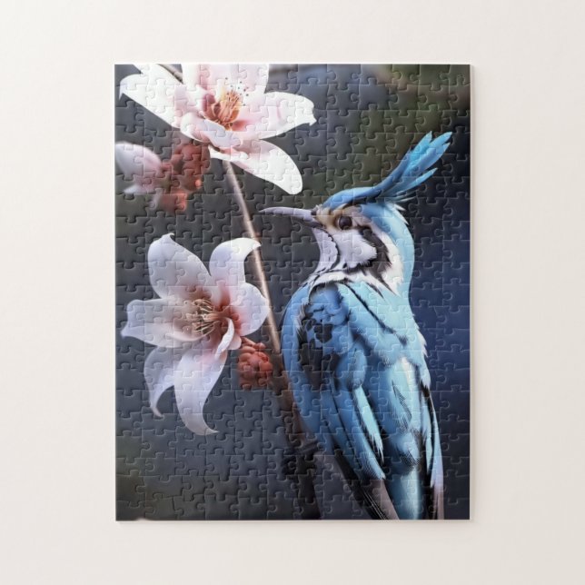 Puzzle Bluejay y Flores (Vertical)
