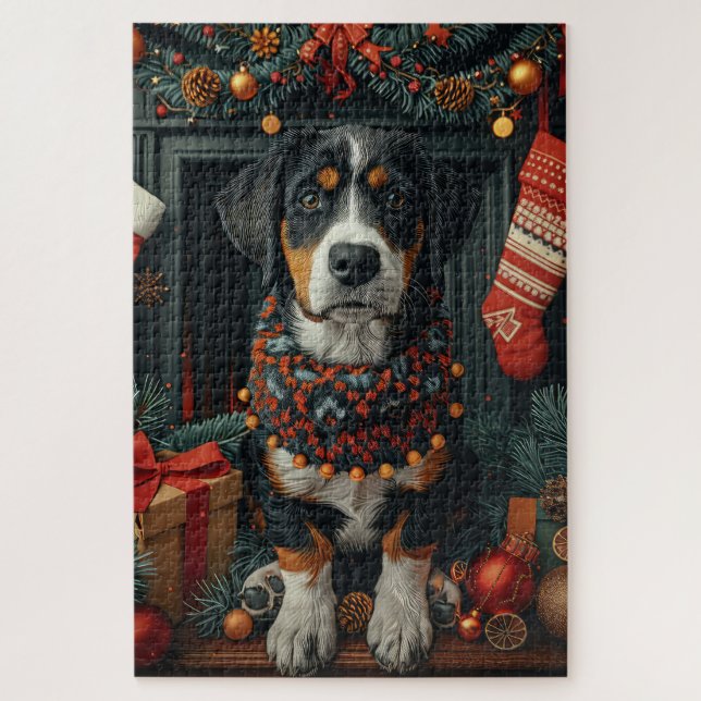 Puzzle Bluetick Coonhound con chimenea de regalos de Navi (Vertical)