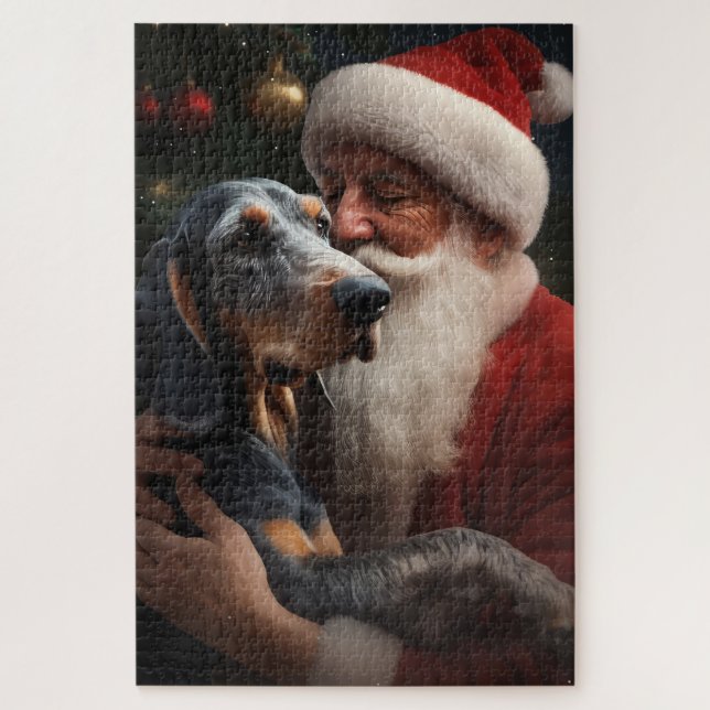 Puzzle Bluetick Coonhound con Santa Claus Navidad (Vertical)