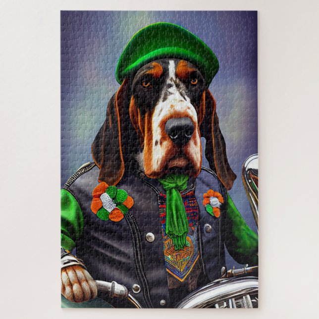 Puzzle Bluetick Coonhound conduciendo bicicleta el día de (Vertical)