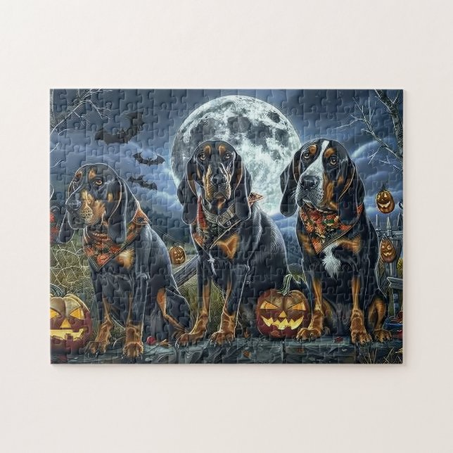 Puzzle Bluetick Coonhound Halloween Spooky (Horizontal)