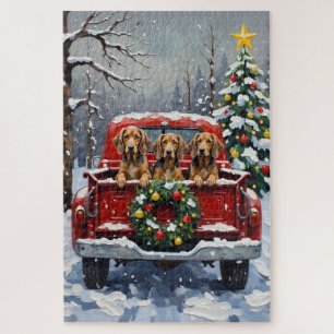 Puzzle Bluetick Coonhound Navidad Camión Rojo Festa