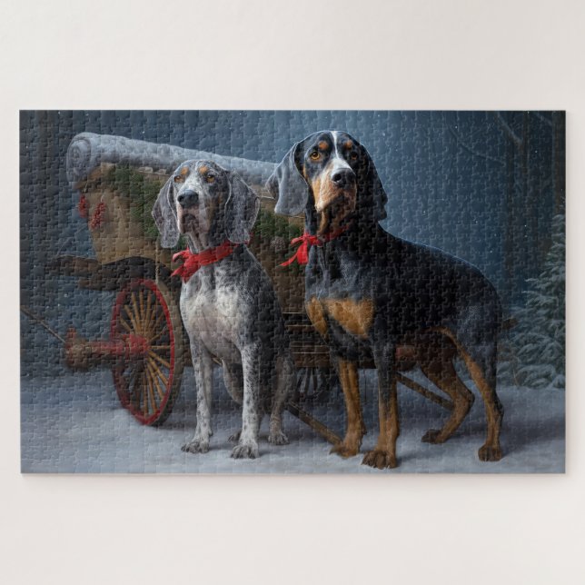 Puzzle Bluetick Coonhound Nevado Trineo Navidad Decoració (Horizontal)