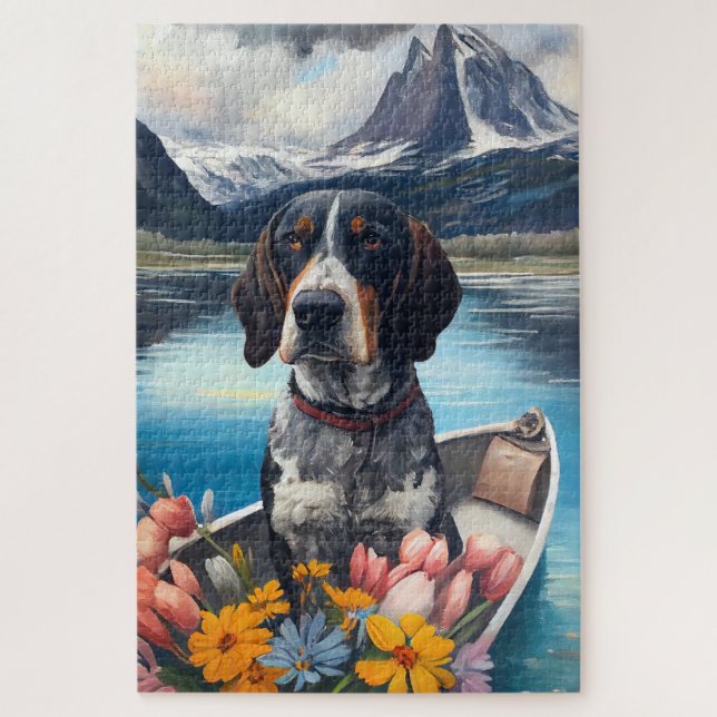 Puzzle Bluetick Coonhound on a Paddle: A Scenic Adventure (Vertical)