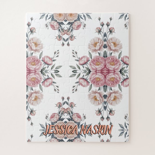 Puzzle Blush Navy Blue Soft Pastel Pink Floral (Vertical)