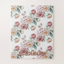 Puzzle Blush Navy Blue Soft Pastel Pink Floral