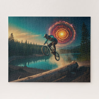 Puzzle BMX Rider a orillas de un lago forestal