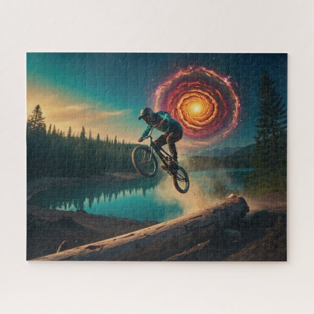 Puzzle BMX Rider a orillas de un lago forestal (Horizontal)