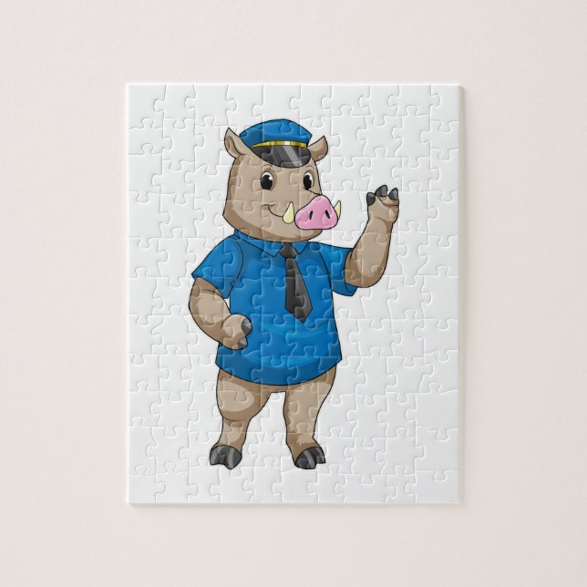 Puzzle Boar como oficial de policía con gorra de policía (Vertical)