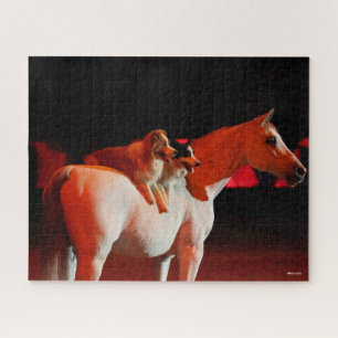 Puzzle Bob Langrish   Caballo árabe de pie con perros