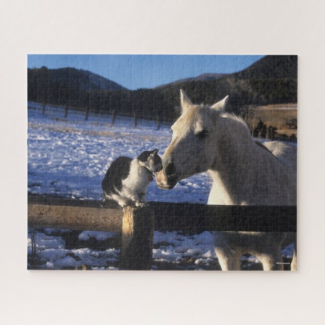 Puzzle Bob Langrish | Caballo y gato en la nieve (Horizontal)