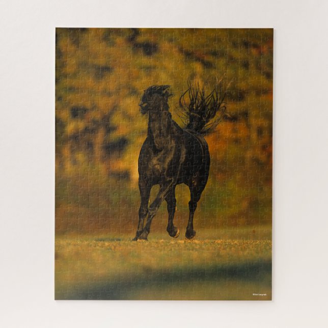 Puzzle Bob Langrish | Correr frisón negro en otoño (Vertical)