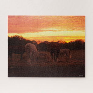 Puzzle Bob Langrish Cuatro caballos de jadeo al atardec