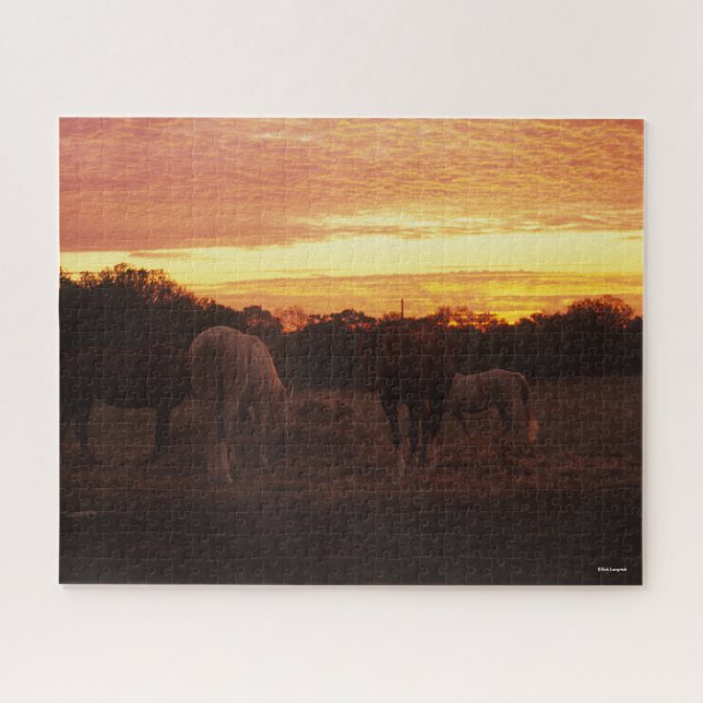 Puzzle Bob Langrish | Cuatro caballos de jadeo al atardec (Horizontal)