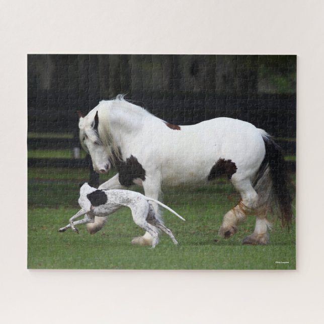 Puzzle Bob Langrish Gypsy Vanner y el perro juntos (Horizontal)