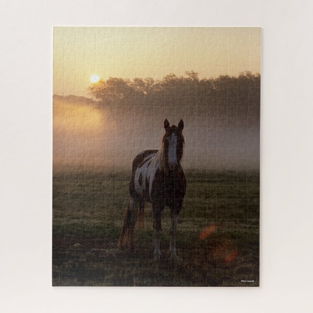 Puzzle Bob Langrish | Paint Horse Standing Mist Sunrise (Vertical)