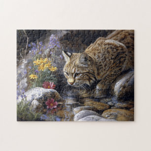 Puzzle Bobcat con flores silvestres Arte escénico