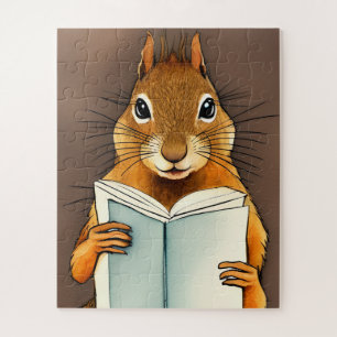 Puzzle Boceto de Acuarela Adorable Ardilla Leyendo un Lib