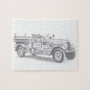 Puzzle boceto de lápiz de camión de bomberos antiguo dibu