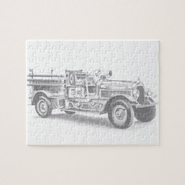 Puzzle boceto de lápiz de camión de bomberos antiguo dibu (Horizontal)