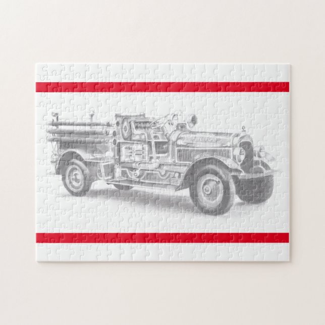 Puzzle boceto de lápiz de camión de bomberos antiguo dibu (Horizontal)
