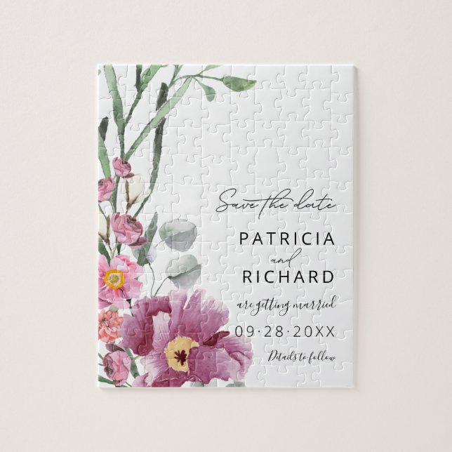 Puzzle Boda de acuarela de flores silvestres Save The Dat (Vertical)