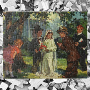 Puzzle Boda de cosecha, hijos fingen novia y novio