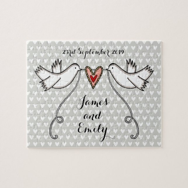 Puzzle Boda de palomas blancas personalizadas rompecabeza (Horizontal)