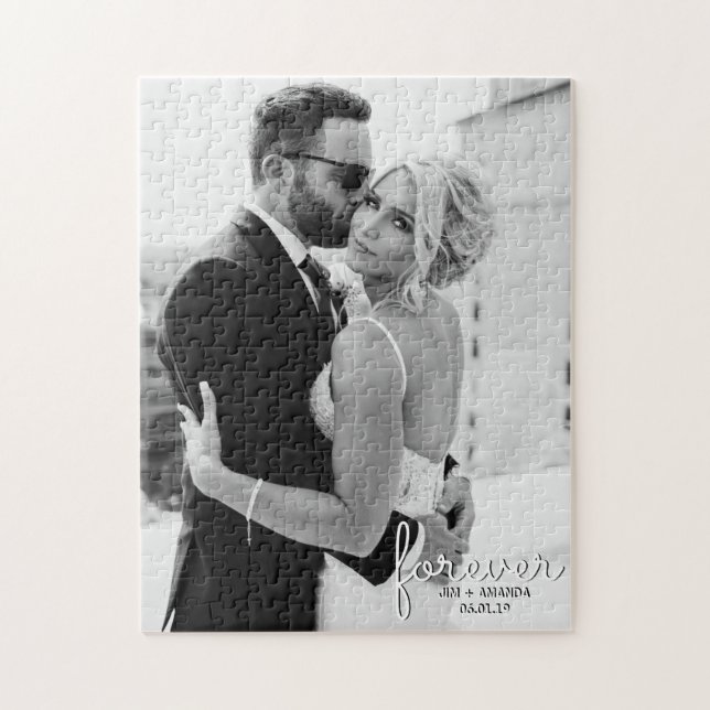 Puzzle Boda Forever Names Date Photo Black and White (Vertical)