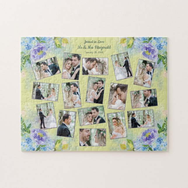 Puzzle Boda Keepsake Collage de fotos acuarela floral (Horizontal)