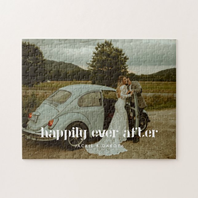 Puzzle Boda moderno foto nombres personalizados rompecabe (Horizontal)