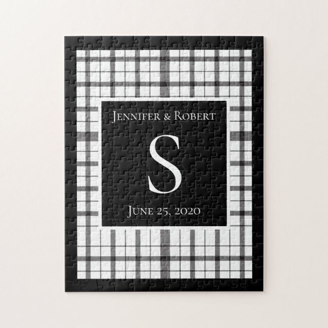Puzzle Boda Monograma negro y blanco (Vertical)