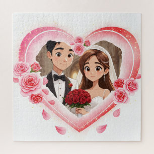 Puzzle Boda personalizada - Corazón de acuarela romántica
