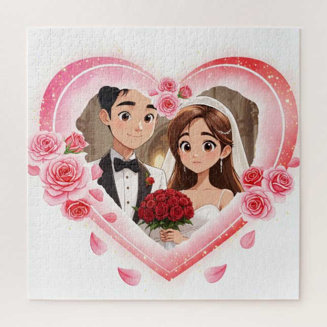 Puzzle Boda personalizada - Corazón de acuarela romántica (Vertical)