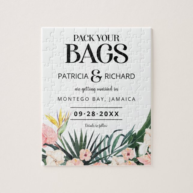 Puzzle Boda Tropical en Destino Save The Date (Vertical)