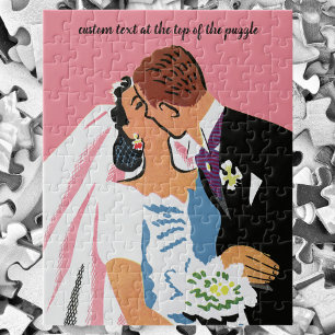 Puzzle Boda vintage, novia retro y besos de novio