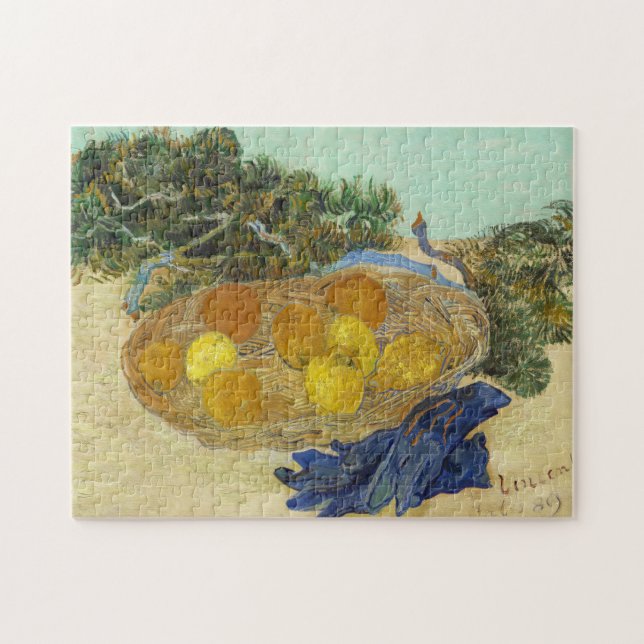 Puzzle Bodegón de naranjas limones guantes azules de Van  (Horizontal)