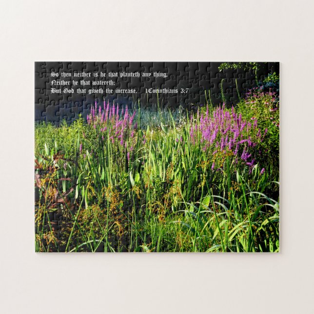Puzzle Bog Garden con 1 Corinthians 3:7 (Horizontal)
