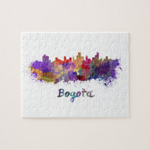 Puzzle Bogota skyline in watercolor splatters