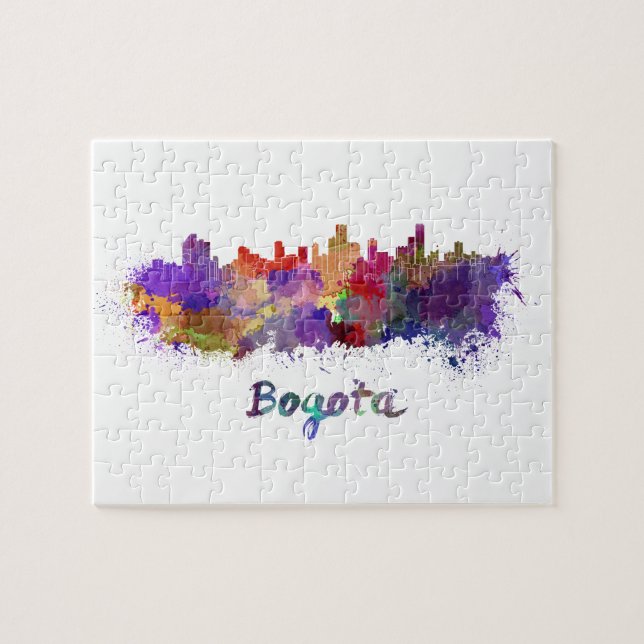 Puzzle Bogota skyline in watercolor splatters (Horizontal)