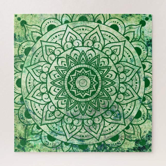 Puzzle Bohemio étnico verde Mandala elegante (Vertical)