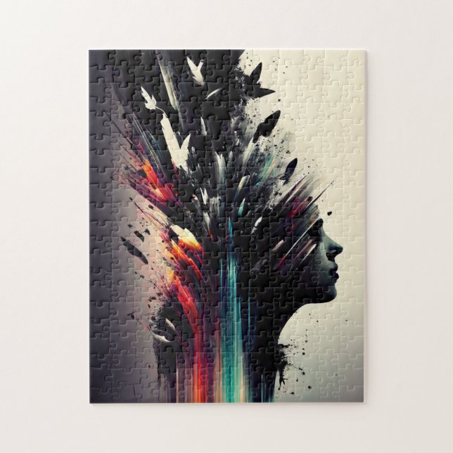 Puzzle Boho abstract art with girl face (Vertical)