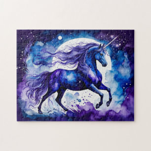 Puzzle Boho Acuarela Unicornio Azul Majestuoso Bajo Estre