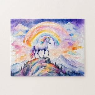 Puzzle Boho Acuarela Unicornio Mágico Bajo Arcoíris Brill