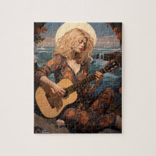 Puzzle Boho Chica toca la guitarra por la noche
