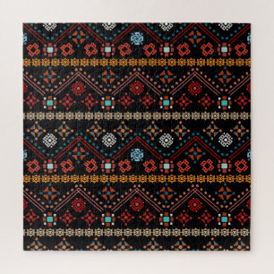 Puzzle Boho étnico: Colorida Tribal Seamless.