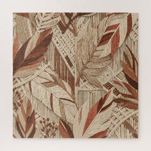 Puzzle Boho Macramé Hojas Tropicales Terracota Beige