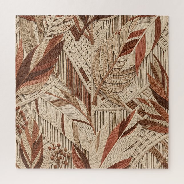 Puzzle Boho Macramé Hojas Tropicales Terracota Beige (Vertical)